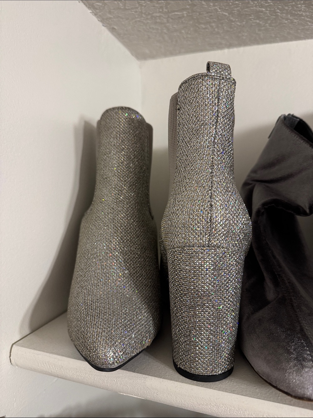 Sugar Silver sparkle Block Heel Ankle Boots